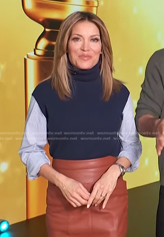 Kit's blue mixed media sweater on Access Daily