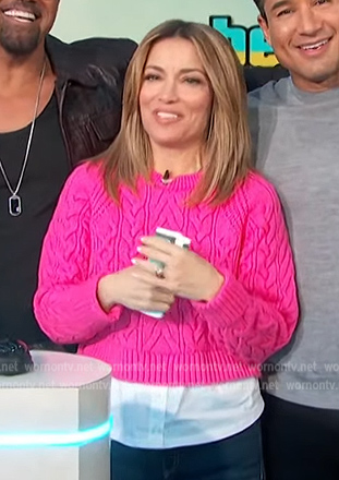 Kit's pink cable knit cropped sweater on Access Hollywood