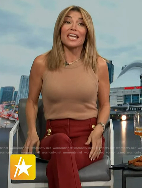 Kit's red button detail pants on Access Hollywood