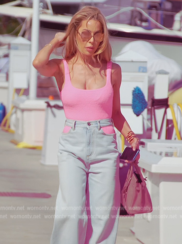 Lisa's pink bodysuit and cutout denim jeans on The Real Housewives of Miami