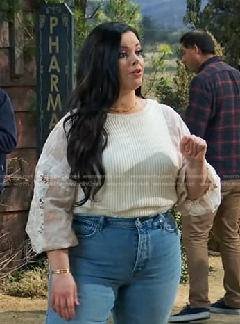 Lou's white mixed media sweater on Bunkd