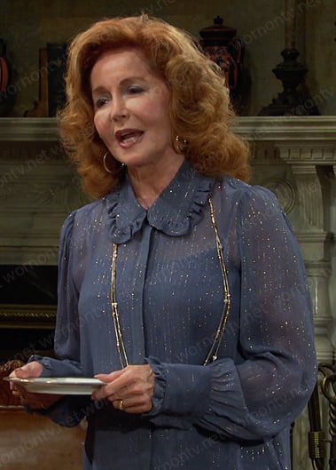 Maggie's metallic striped blouse on Days of our Lives