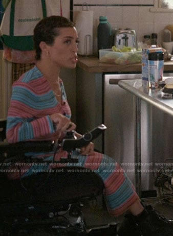 Maribel's pink and blue striped knit top and skirt set on The L Word Generation Q
