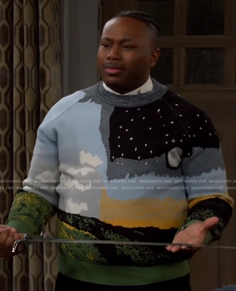 Marty's graphic print sweater on The Neighborhood