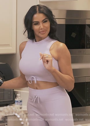 Mia's lavender crop top and pants on The Real Housewives of Potomac