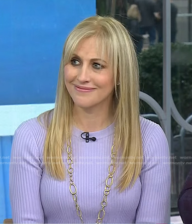 Emily Giffin's purple ribbed peplum sweater on Today