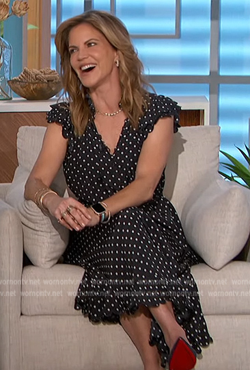 Natalie's navy polka dot dress on The Talk