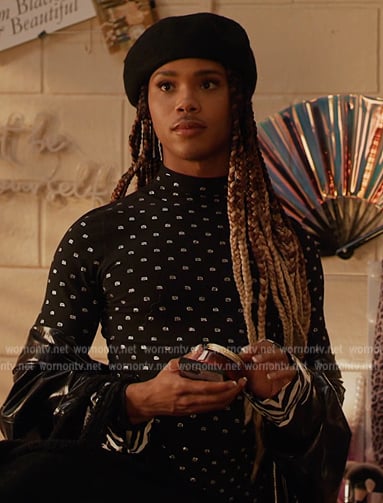 Nathaniel's black embellished logo turtleneck top on All American Homecoming