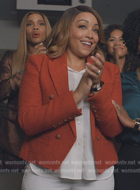 Orange tweed blazer on All American Homecoming