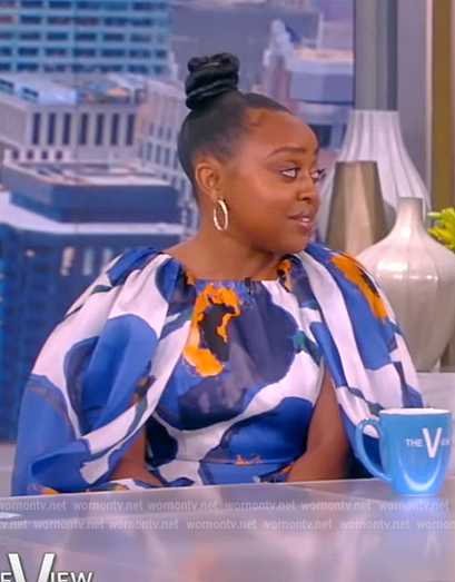 Quinta Brunson's floral print puff sleeve mini dress on The View