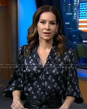 Rebecca's black print striped blouse on Good Morning America