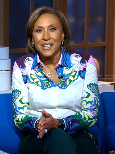 Robin's white print blouse on Good Morning America