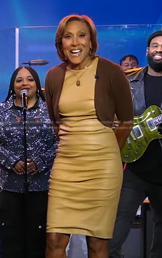 Robin's beige leather dress on Good Morning America