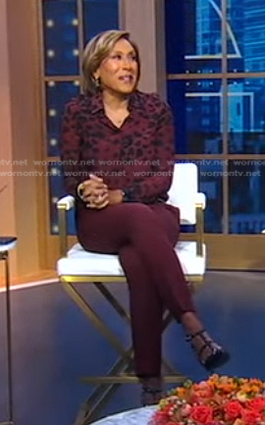Robin's burgundy animal print blouse and pants on Good Morning America