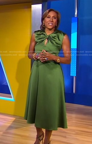 Robin's green twist neckline satin dress on Good Morning America