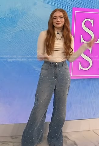 Sadie Sink's white cutout top and pearl embellished jeans on Today