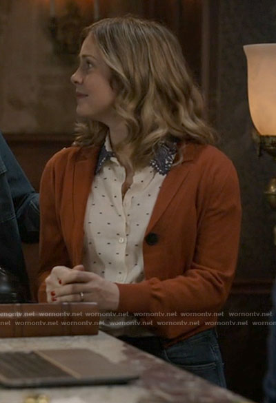 Sam's dotted shirt with crochet collar on Ghosts
