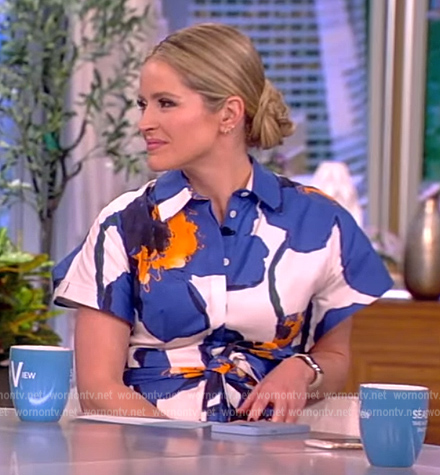 Sara's white and blue floral shirtdress on The View