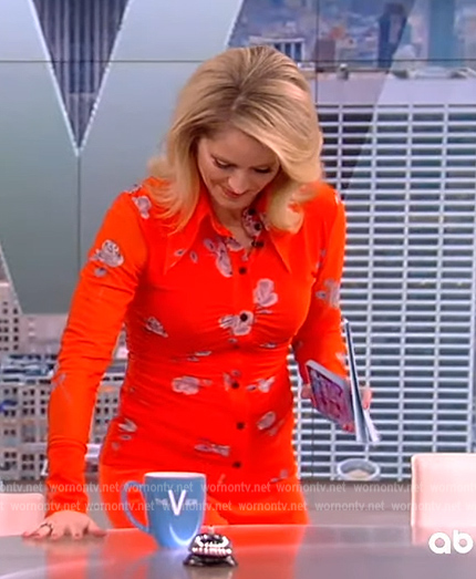 Sara's orange floral ruched blouse on The View