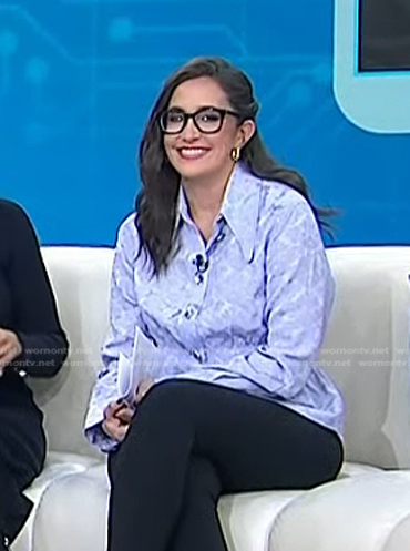 Savannah's blue embellished button blouse on Today