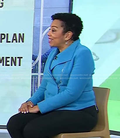 Sharon Epperson's blue wool moto jacket on Today