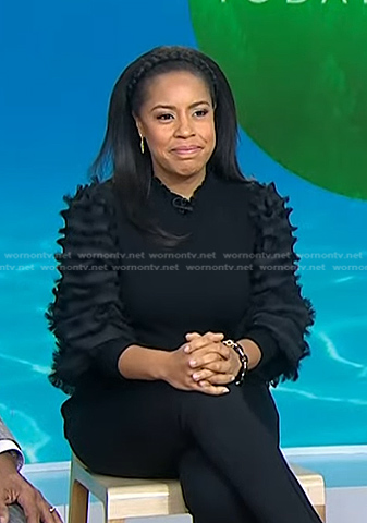 Sheinelle's black fringed sleeve sweater on Today