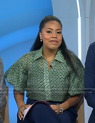 Sheinelle's green geometric puff sleeve blouse on Today