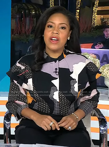 Sheinelle's mixed print ruffle blouse on Today
