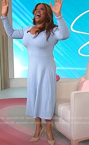 Sherri's blue ribbed midi dress on Sherri