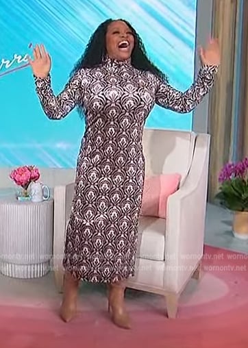 Sherri's geometric turtleneck print dress on Sherri