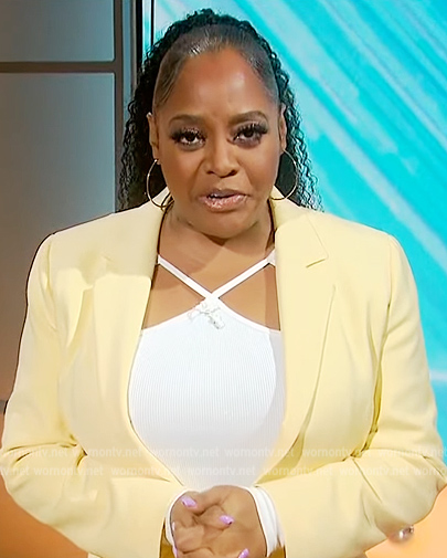 Sherri's white ribbed cutout top on Sherri