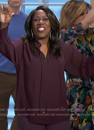 Sheryl's purple tie neck blouse on The Talk