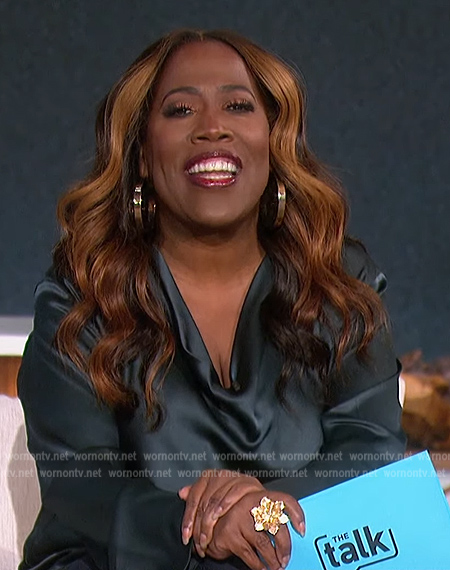 Sheryl's satin cowl neck blouse on The Talk