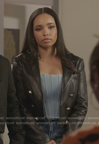 Skye's black cropped leather blazer on All American