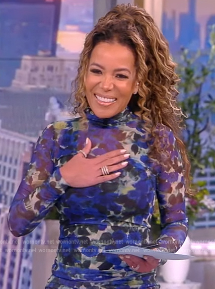 Sunny's blue floral mesh top and skirt on The View