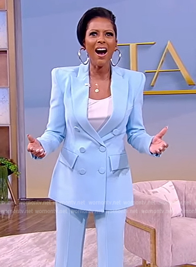 Tamron's blue double breasted blazer on Tamron Hall Show