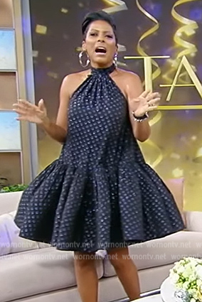 Tamron's metallic dot halter mini dress on Tamron Hall Show