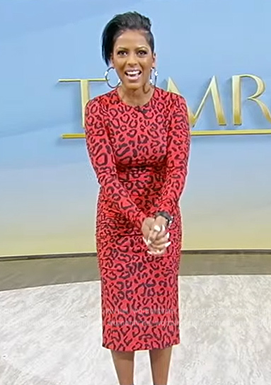 Tamron's red leopard print dress on Tamron Hall Show