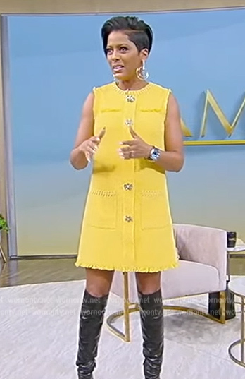 Tamron's yellow tweed mini dress on Tamron Hall Show