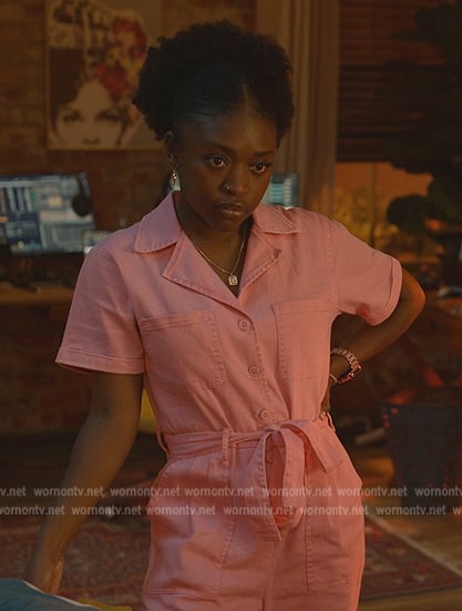 Tasha's pink belted jumpsuit on National Treasure: Edge of History