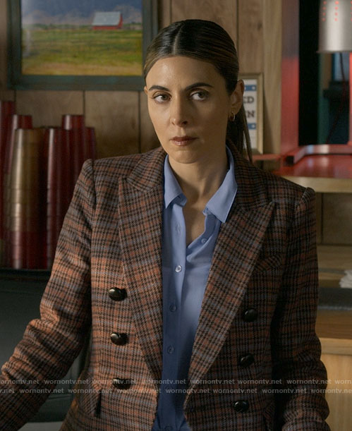 Tonya's plaid blazer on Big Sky