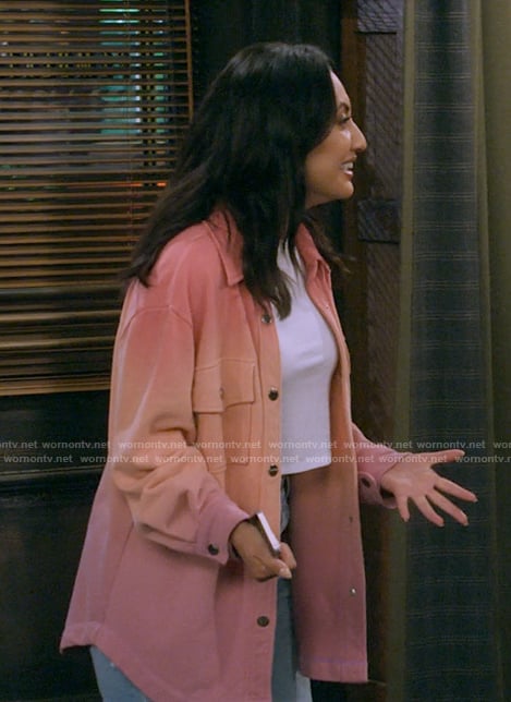 Valentina's pink ombre shirt jacket on How I Met Your Father