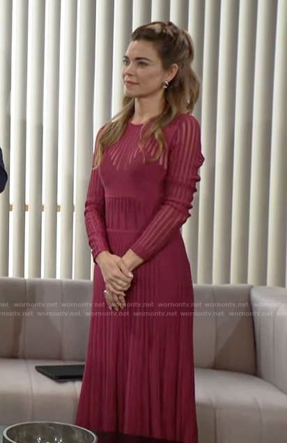 Victoria's long pink knit dress on The Young and the Restless