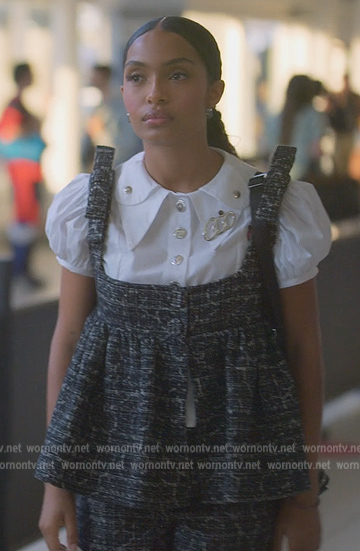 Zoey's black tweed top on Grown-ish