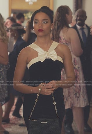 Zoya's black bow detail halter dress on Gossip Girl