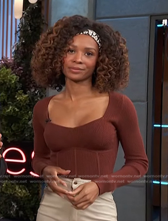 Zuri's brown ribbed top on Access Hollywood