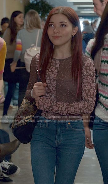 Abby's floral mesh top on Ginny & Georgia