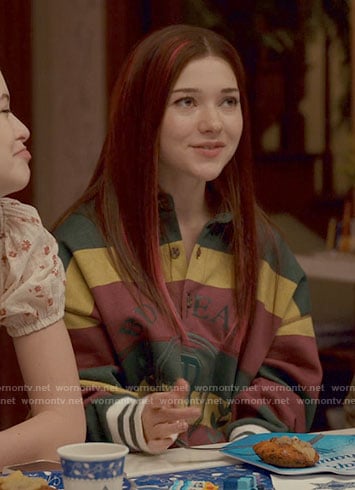 Abby's striped polo pullover on Ginny & Georgia