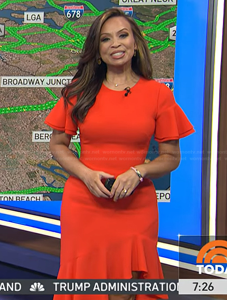 Adelle's orange asymmetric ruffle dress on Today