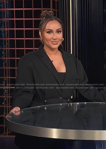 Adrienne's black drawstring waist blazer on E! News